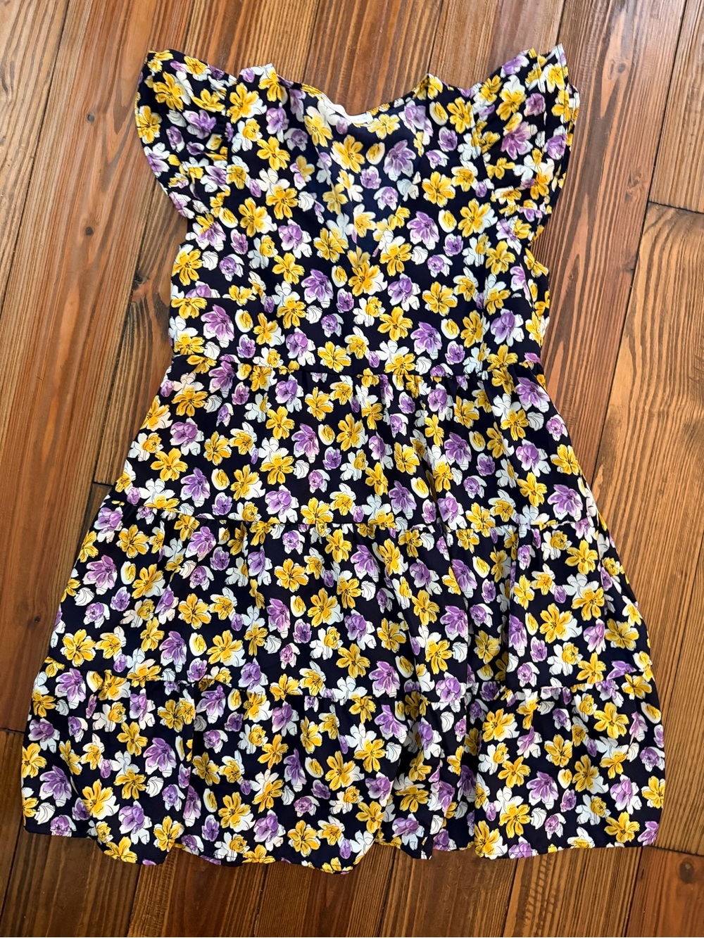 Ces Femme Black Dress with Yellow & Purple Floral Print